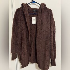 Almost Famous Cozy sherpa open front Cardigan Sweater brown size XL